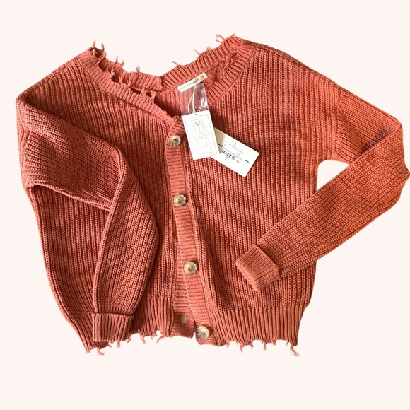 Francesca’s moon & madison Frayed Hem Reversible Pink Cotton Cardigan sz S - Picture 5 of 12